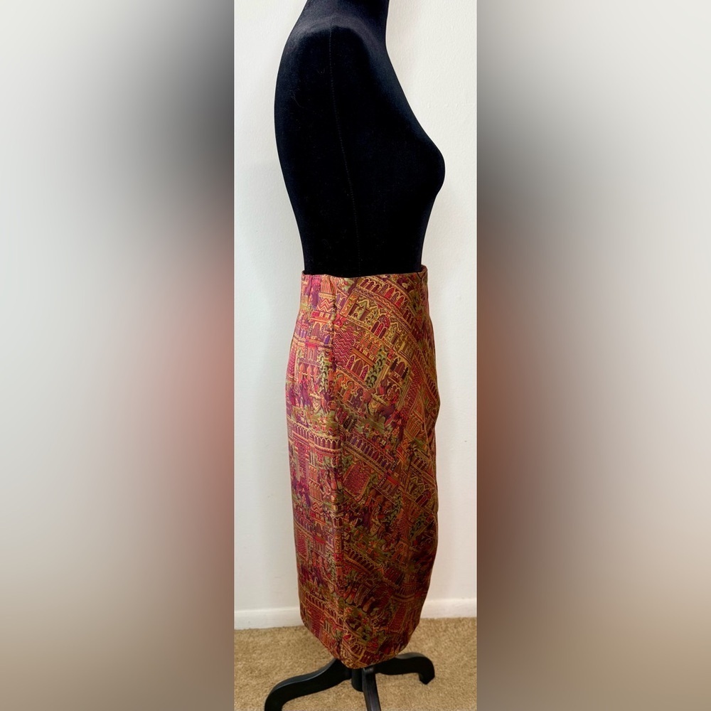 Vintage Linda Allard Ellen Tracy Silk Faux Wrap Skirt Persian Durbar Print 4 EUC - Picture 11 of 14